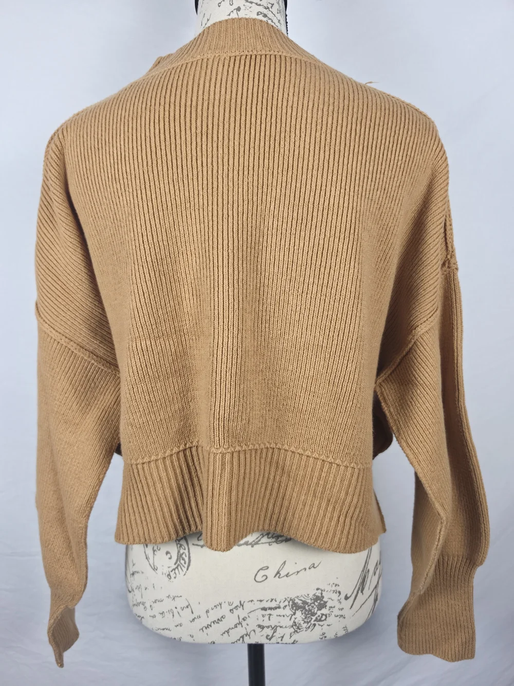 Free People Cropped Rib-Knit Pullover Sweater - Camel - XS Oversized